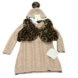 Rachel Zoe Baby 3 Piece Set 18 M Cable Knit Dress Leopard Print Vest Beanie Hat